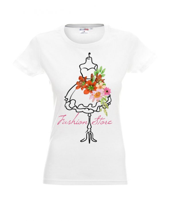 Biała koszulka damska fashion z motywem kwiatów.