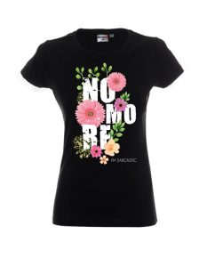 Czarna damska koszulka w kwiaty z napisem "No More"