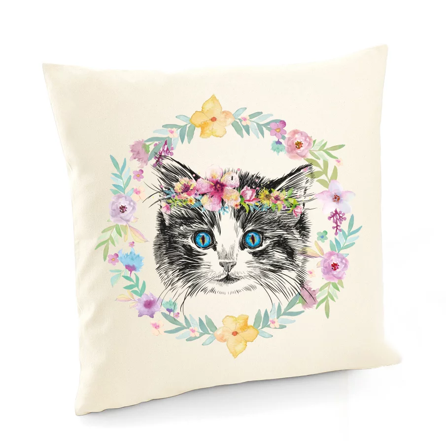 Poszewka z nadrukiem - Kwiatowy kot