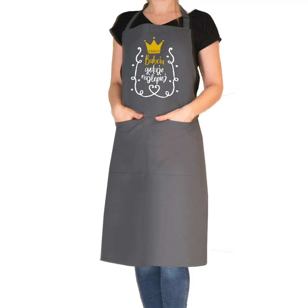 szary fartuszek kuchenny dla babci 22 z kolorowym nadrukiem