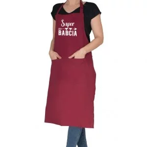 bordowy fartuszek kuchenny dla babci 33 z białym nadrukiem