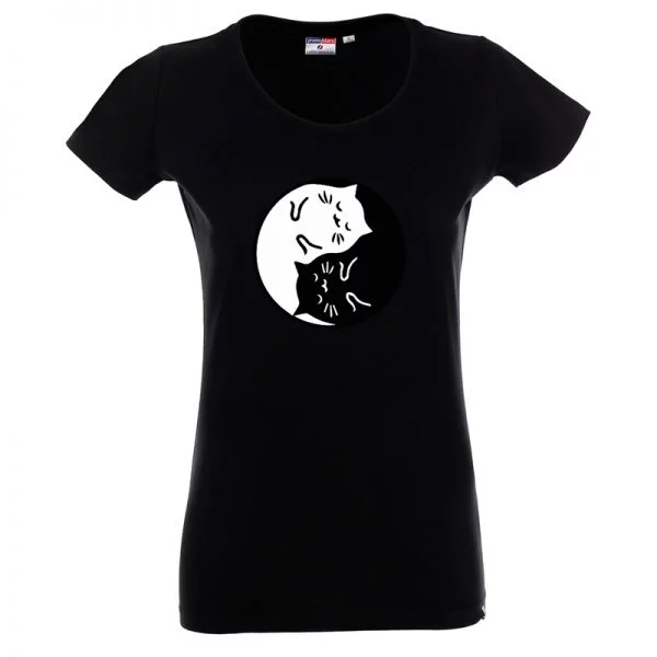 koszulka czarna z kochającymi się kotami w kole