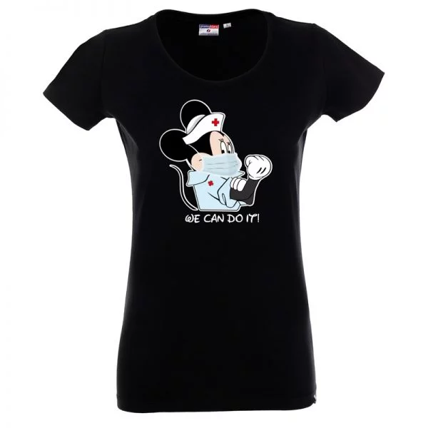 Koszulka czarna z myszką Minnie w fartuchu dla pielęgniarki