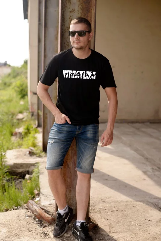 Koszulka z nadrukiem wrestling czarna