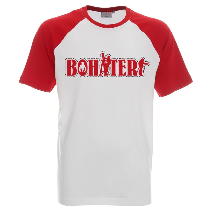 Koszulka biała z czerwonymi rękawkami z napisem Bohater dla strażaka