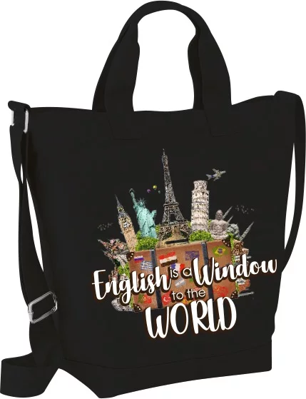 czarna torba z napisem