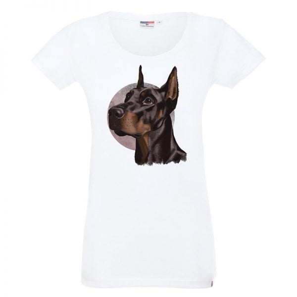 Koszulka biała z psem dobermanem