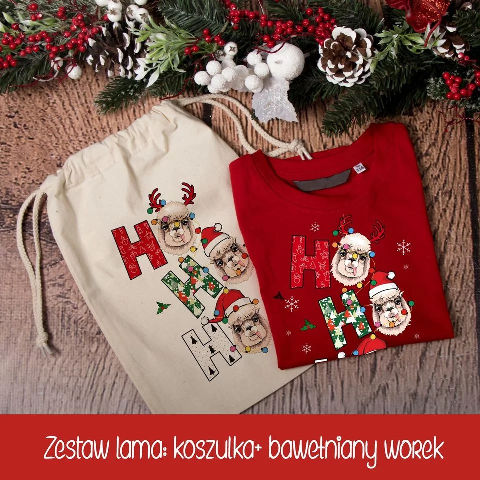 Lama - koszulka dziecięca z nadrukiem w bawełnianym worku