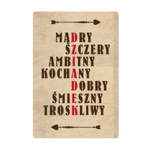 Drewniana tabliczka w formie krzyżówki dla dziadka