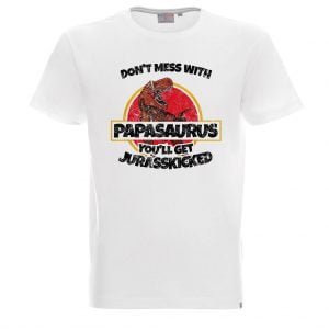 papasaurus koszulka biała dla taty z dinozaurem