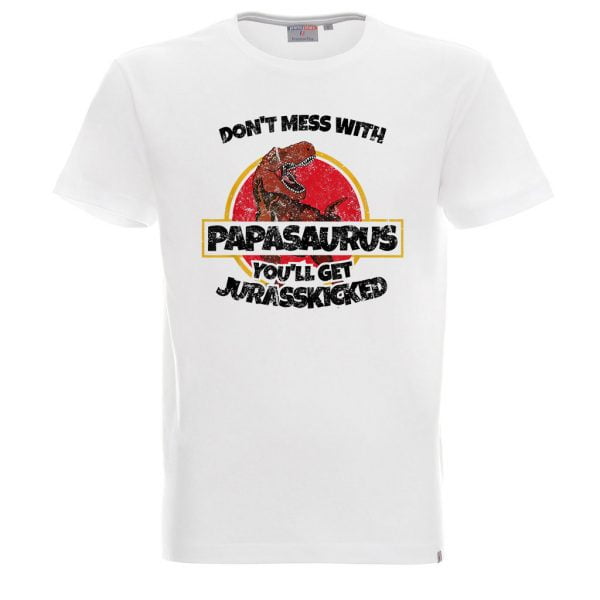 papasaurus koszulka biała dla taty z dinozaurem