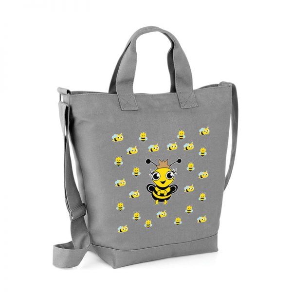 Szara torba na Dzień Nauczyciela z Królową Pszczół i małymi pracowitymi pszczółkami