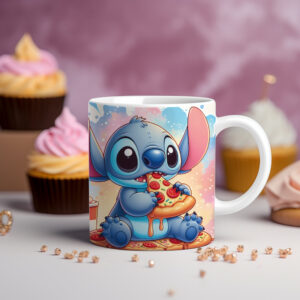 Kubek Stitch pizza 330 ml z wizerunkiem Stitcha jedzącego pizzę